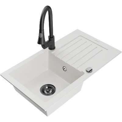 Mexen Pablo гранитна мивка с 1 камера с отцедник и кухненски смесител Elia, (6510-20-670101-70)