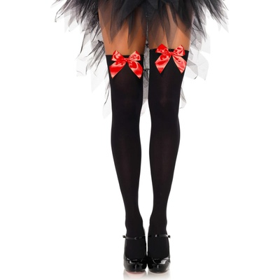Leg Avenue Nylon Thigh Highs with Bow 6255 Black-Red S/M/L
