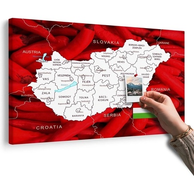 Obraz na korku mapa Maďarska s typickým pozadím - 120x80 transparent