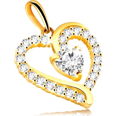 Šperky Eshop Přívěsek ze žlutého zlata 585 obrys srdíčka blýskavé zirkony čiré barvy S1GG236.08