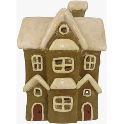 Keramický domeček na svíčku khaki, 33,4 cm