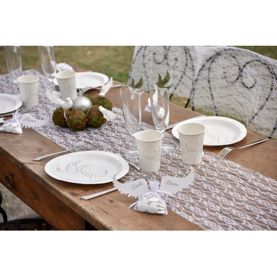 Svatba-eshop Krajková šerpa na stůl bílá 30 cm x 5 m - šerpa na slavnostní svatební stůl – Zboží Mobilmania
