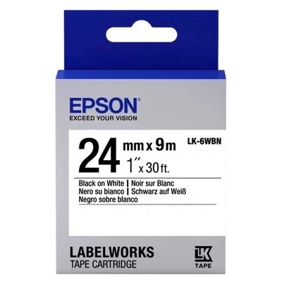 Epson LabelWorks LK-6WBN C53S656006 24мм x 9м, черно копиране / бял фон, оригинален лента (C53S656006)