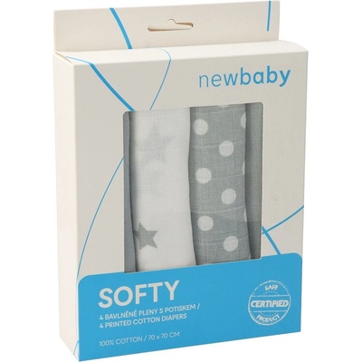 New Baby Softy s potiskem 70 x 70 šedo-bílé 4 ks