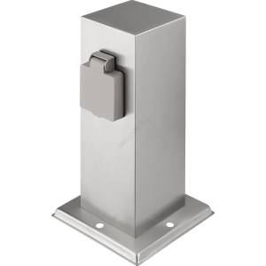 Solight PG11 - Външна колона с 2 гнезда 230V IP44 мат хром, квадратна (SL1489)