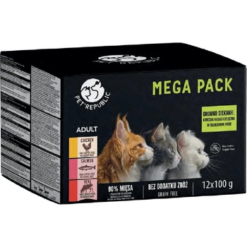 Pet Republic PetRepublic мокра котешка храна на парчета в деликатен сос МИКС 3 вкуса 12x100g