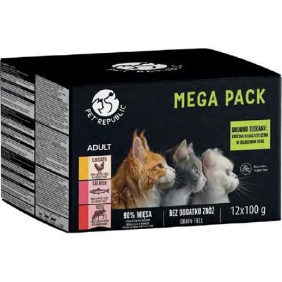 Pet Republic PetRepublic мокра котешка храна на парчета в деликатен сос МИКС 3 вкуса 12x100g