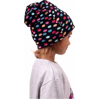 detská bavlnená čiapka obojstranná čierna + modré stuhy