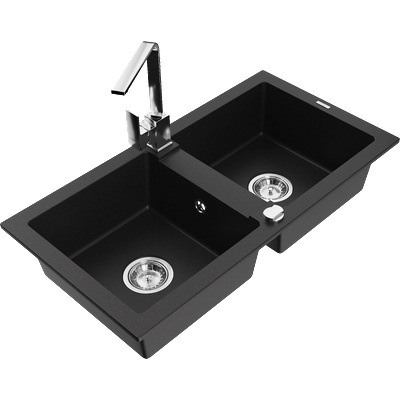 Mexen Mario двоен мивка от гранит с кухненски смесител Rita, черен - 6504-77-670300-00 (6504-77-670300-00)