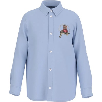 GUESS Риза в светло син цвят с дълъг ръкав за мини момче с бродирано мече Guess