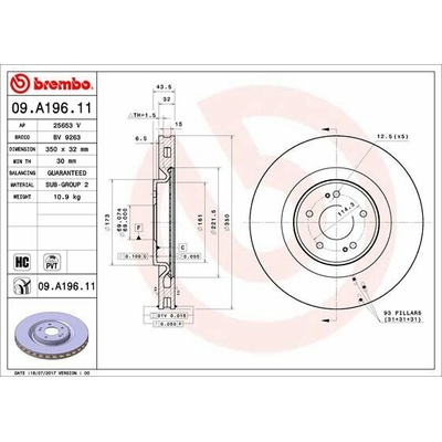 BREMBO brzdový kotúč 09.A196.11, sada 2 ks