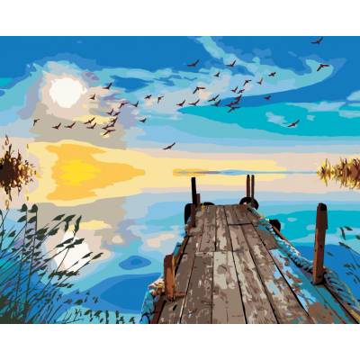 zuty Malování Podle Čísel Ráno Na Molu U Jezera 80 x 100 Cm Plátno