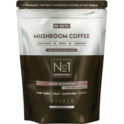 BeKeto Instantná káva s hubami 3 druhy s príchuťou vanilky Reishi & Ashwagandha 250 g