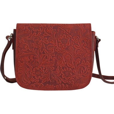 Vzorovaná kožená crossbody kabelka červená
