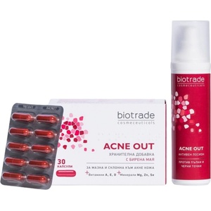 Biotrade Acne Out Комплект - Хранителна добавка и Активен лосион против пъпки, 30 капсули + 60 ml