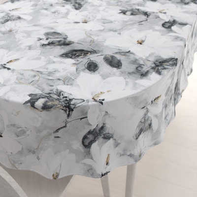 Biante Sametový oválný ubrus Tamara TMR-006 Designové květiny na šedém 140x180 cm
