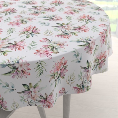 Biante Teflónový okrúhly obrus TF-134 Akvarelové kvety rododendrónu na bielom Ø 90 cm