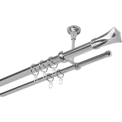 OK-GarnýžeCZ Garnýž kovová dvouřadá 25/16mm Swing nerez 120 cm do stropu / kroužky s háčkem