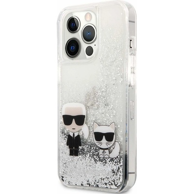 KARL LAGERFELD Liquid Glitter Karl & Choupette Case - дизайнерски кейс с висока защита за iPhone 13 Pro Max (прозрачен-сребрист)