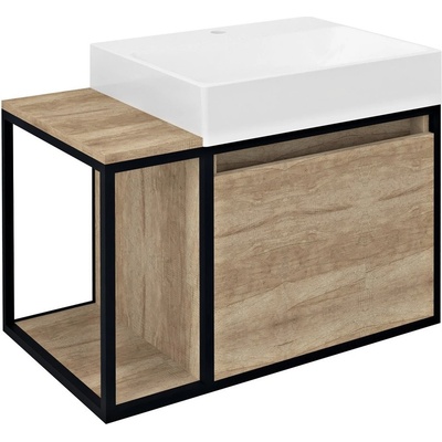 Sapho SKARA SKARA umývadlová skrinka 80x49,5x46,5cm, čierna matná/dub Alabama CG003-2222