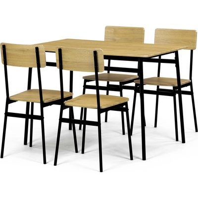 Autronic AUT-O2155 OAK Jídelní set 1+4 MDF dekor divoký dub čtyřnohá kovová podnož černý matný