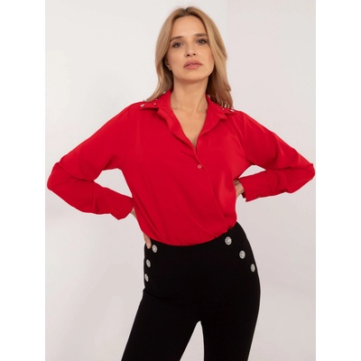 Italy Moda dámská košile s aplikacemi na límečku dhj-ks-15260.96-red Červená