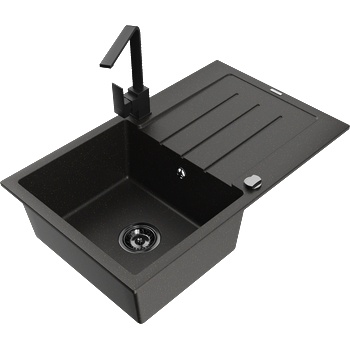 Mexen Bruno гранитна мивка с една камера с отцедник и кухненски смесител (6513-75-670300-70-B)