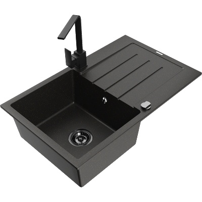 Mexen Bruno гранитна мивка с една камера с отцедник и кухненски смесител (6513-75-670300-70-B)