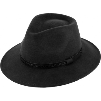 Fiebig since 1903 Cestovní klobouk vlněný od Fiebig černý s koženou stuhou širák