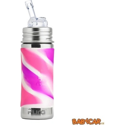 Pura Nerezová láhev s brčkem růžovo bílá 325 ml