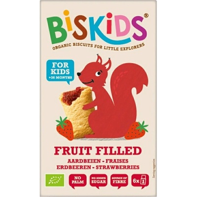 BISkids BIO měkké dětské sušenky s jahodovým pyré bez přidaného cukru 33% ovoce 120 g