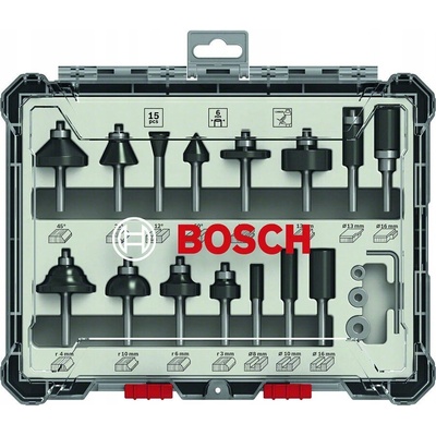 Bosch Smíšená sada tvarových fréz s vřetenem Ø 6 mm, 15 ks, smíšené 2607017471