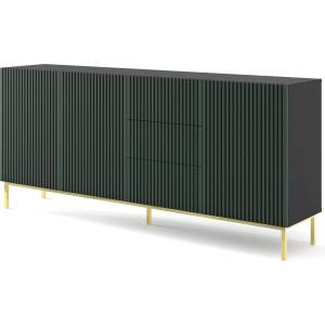 BIM Furniture Комод Ravenna F 200 3D3S боядисан фрезован MDF, черен мат/тъмнозелено/злато (RAVENNACBMDARKGRGF)