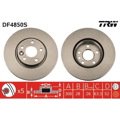 Brzdový kotouč TRW DF4850S – větraný, 300 mm