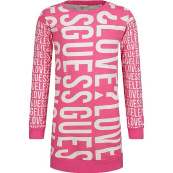 Image 1 of Guess Рокля с дълъг ръкав в розово покрита с надписи Guess