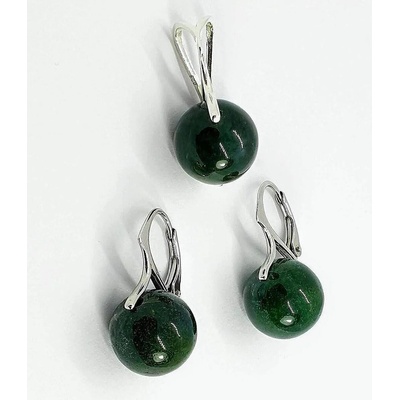 Сребърен комплект проба 925 с полу скъпоценни камъни Зелен Ивичест Ахат