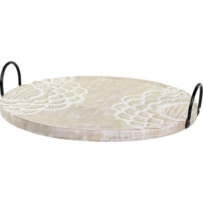 Chic Antique Drevený servírovací podnos z mangového dreva s rezbami Tours Ø 41cm