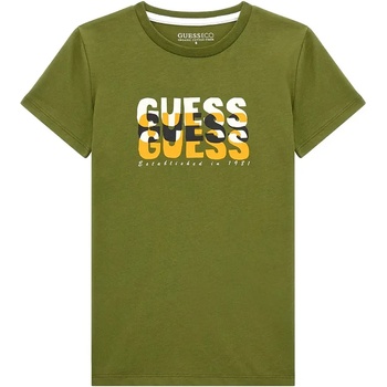 GUESS Зелена тениска с къс ръкав с трицветен надпис Guess за момче