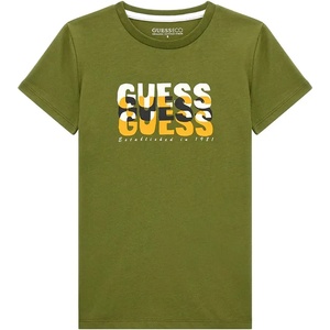 GUESS Зелена тениска с къс ръкав с трицветен надпис Guess за момче