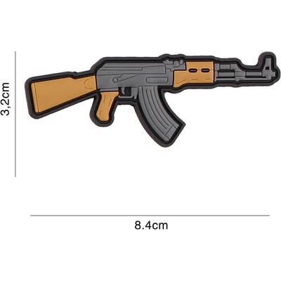 Gumová nášivka 101 Inc zbraň AK47 - sivá-hnedá