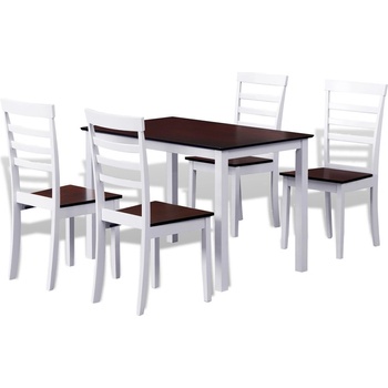 vidaXL Hnedo biely kuchynský set z masívu - stôl a 4 stoličky