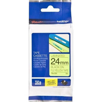 Páska do štítkovače Brother TZE-C51, 5mm, žlutý tisk/černý podklad, laminovaná, originál