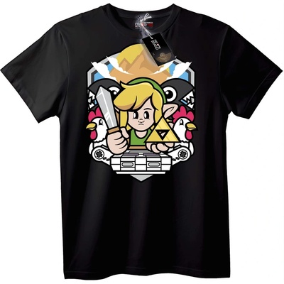 NOONEBRAND Тениска Zelda герой с Triforce и пилета - 2XL, White
