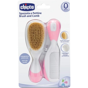 Chicco Комплект от четка и гребен Chicco, С естествен косъм, Розов (N0609)