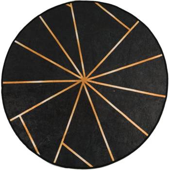 Перящ се килим, черно и златисто, o 120 см, противоплъзгащ