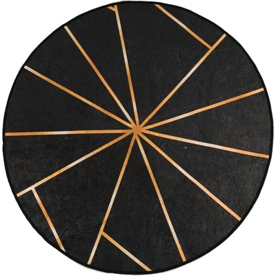 Перящ се килим, черно и златисто, o 120 см, противоплъзгащ