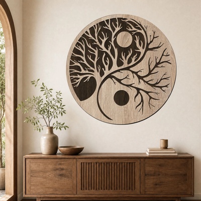 dřevo života 2 dílný dřevěný strom YING YANG na stěnu Zvolte barvu dekoru: Sonoma-Wenge, Rozměry Ø (cm): 40