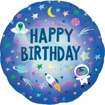 Amscan Balónik fóliový holografický Happy Birthday Vesmír 45 cm