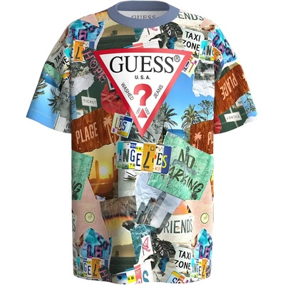 GUESS Многоцветна тениска за мини момче със забележителности и червено лого Guess