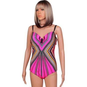 Цял черен бански с цветни мотиви